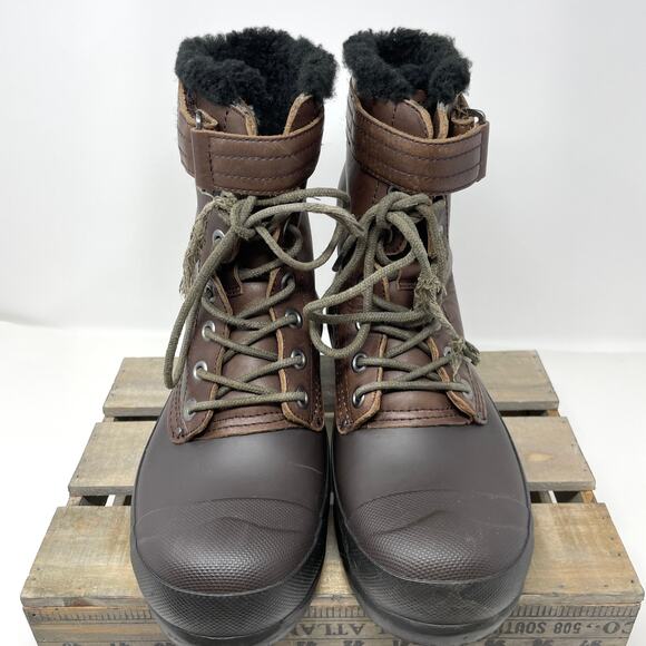 Hunter Lace Up Shearling Lined Duck Boots In Brown Size 9 - Picture 4 of 9